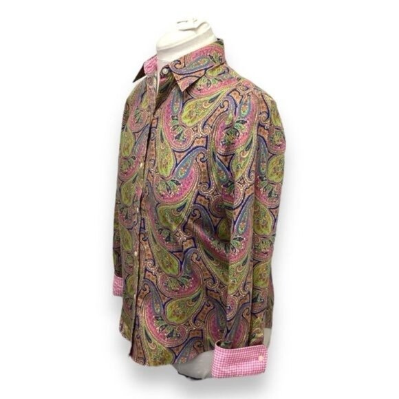 Chaps Women’s Long Sleeve Button Front No-Iron Paisley Shirt, Multi, size M - Picture 2 of 7